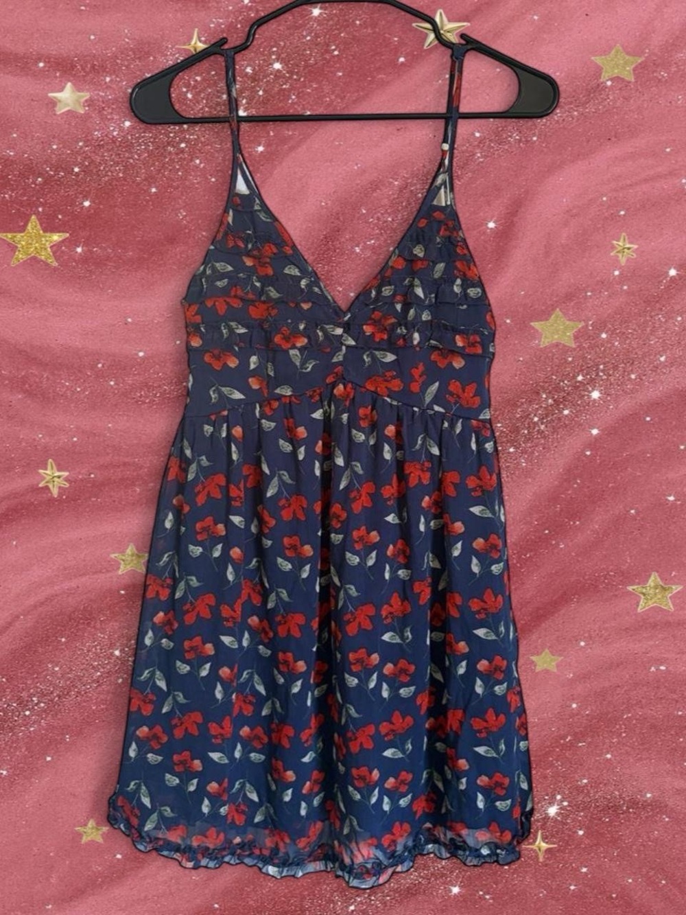 Trixxi Navy Chemise with Red Floral Print